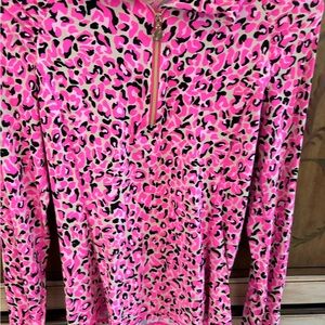 Lilly Pulitzer Luxeletic Pink Leopard Print Quarter Zip pullover